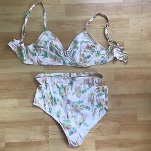 For Love and Lemons Floral Bra and Panty Set XS